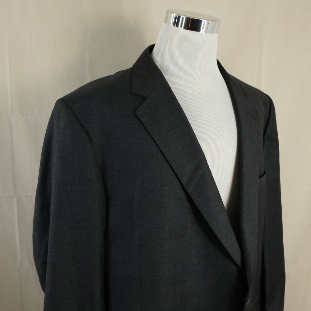 Jos. A. Bank 52R Sport Coat 100% Wool Gray Plaid Two Button Lined Vented Formal